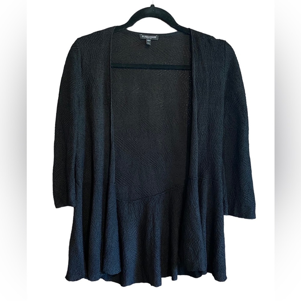 EILEEN FISHER Black Open Front Knitted Cardigan, Size MP